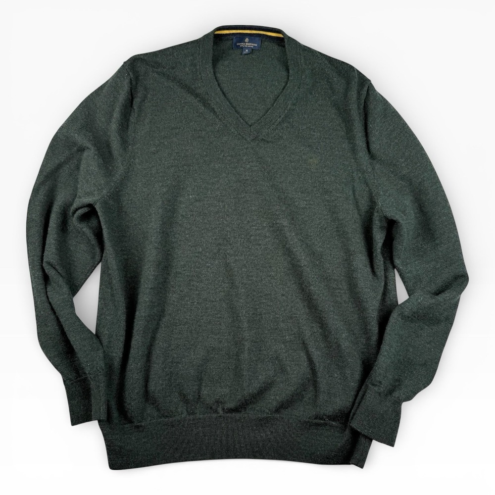 Brooks Brothers Pullover Sweater XL Extra Fine Merino Wool V-neck Green Casual